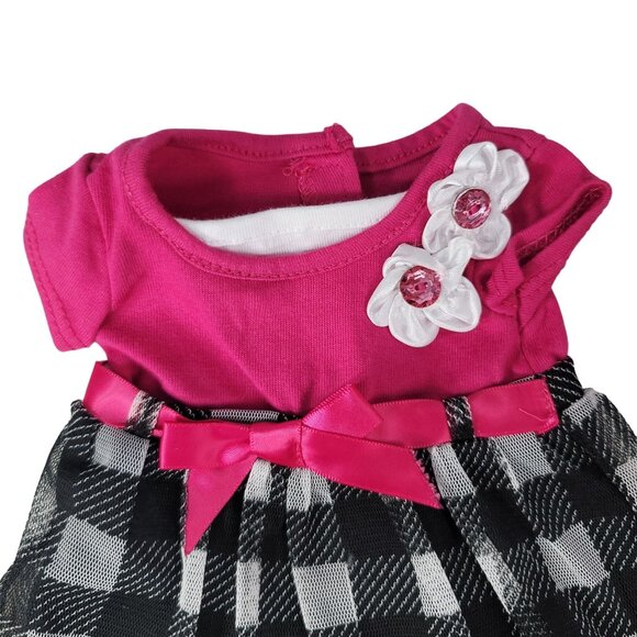 Dollie & Me Doll Dress Black Check Pink Top Bow Flower Rhinestone Set of Two - Picture 3 of 7